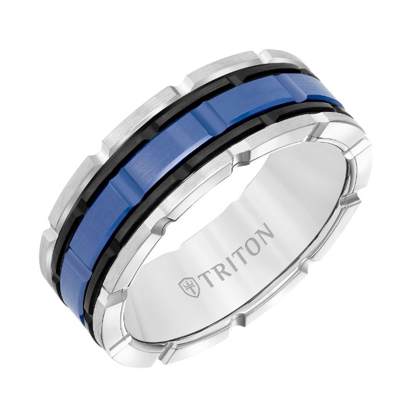 Triton Flat Edge Ceramic Insert Contemporary Wedding Band