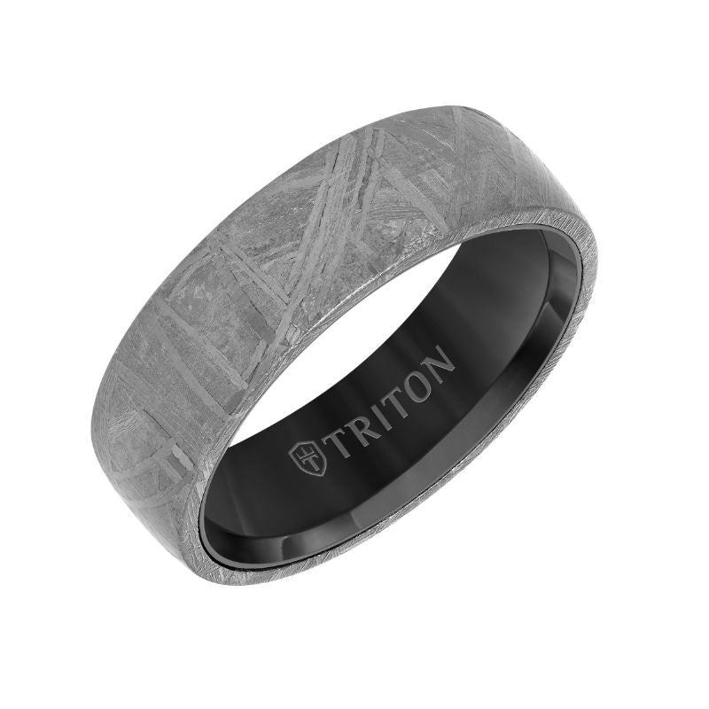 Triton Flat Edge Meteorite Top Contemporary Wedding Band