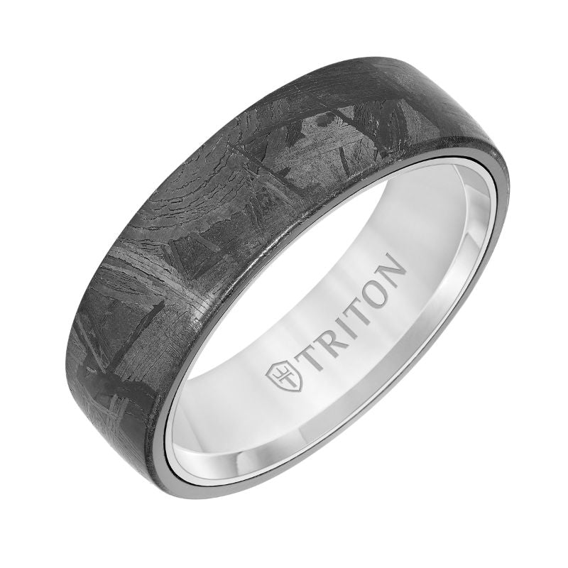 Triton Flat Edge Meteorite Top Contemporary Wedding Band