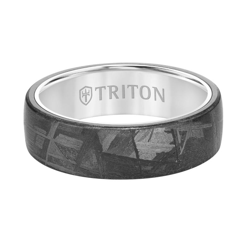 Triton Flat Edge Meteorite Top Contemporary Wedding Band