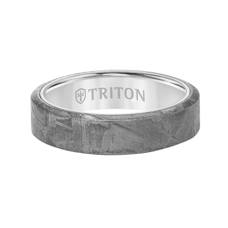 Triton Bevel Edge Meteorite Top Contemporary Wedding Band