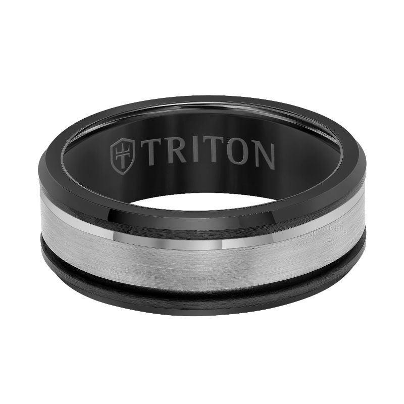 Triton Satin Finish Bevel Edge Contemporary Wedding Band