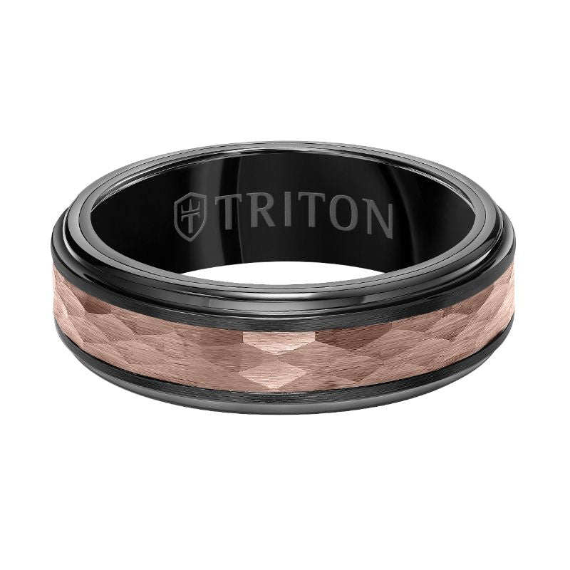 Triton Hammered Finish Flat Edge Wedding Band