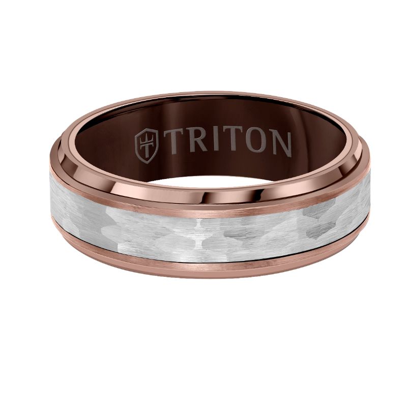 Triton Hammered Finish Flat Edge Wedding Band