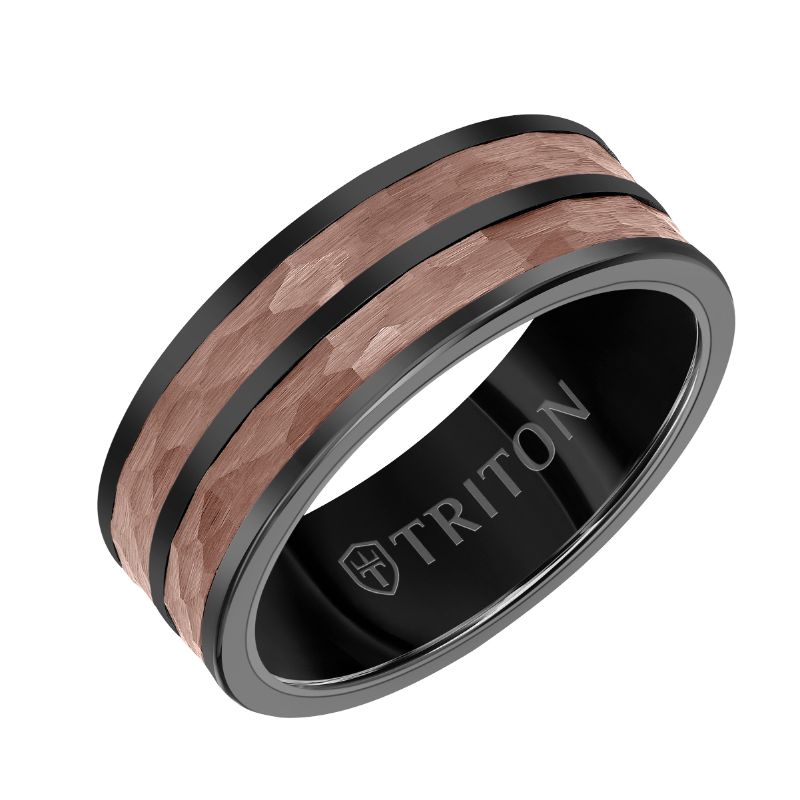 Triton Hammered Finish Flat Edge Wedding Band