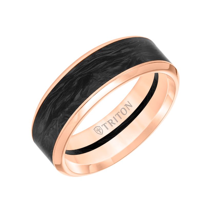 Triton Bevel Edge Forged Carbon Contemporary Wedding Band