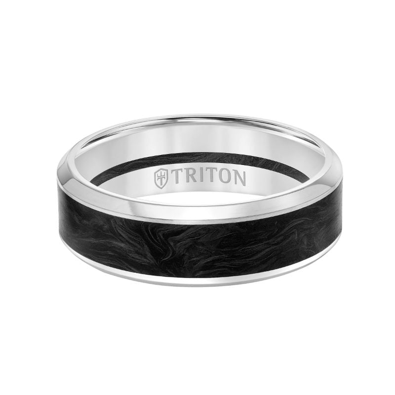 Triton Bevel Edge Forged Carbon Contemporary Wedding Band