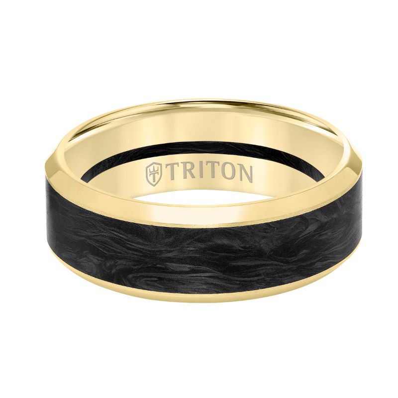 Triton Bevel Edge Forged Carbon Contemporary Wedding Band