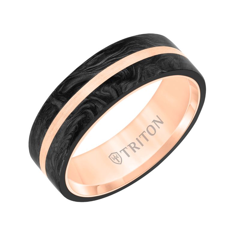 Triton Flat Edge Forged Carbon Contemporary Wedding Band