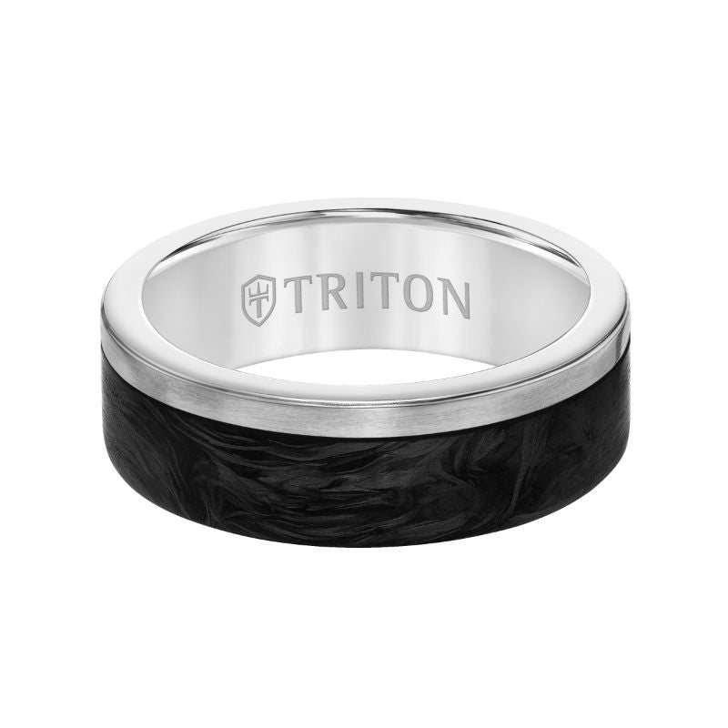 Triton Flat Edge Forged Carbon Contemporary Wedding Band