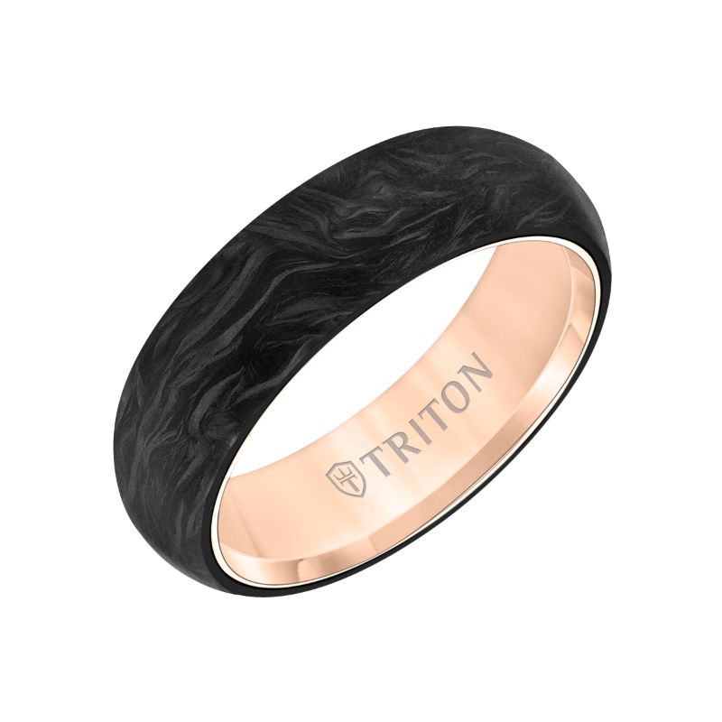 Triton Flat Edge Forged Carbon Contemporary Wedding Band