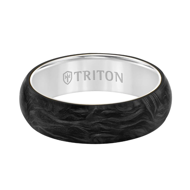 Triton Flat Edge Forged Carbon Contemporary Wedding Band