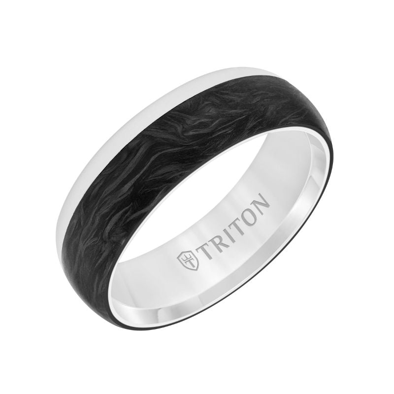 Triton Flat Edge Forged Carbon Contemporary Wedding Band