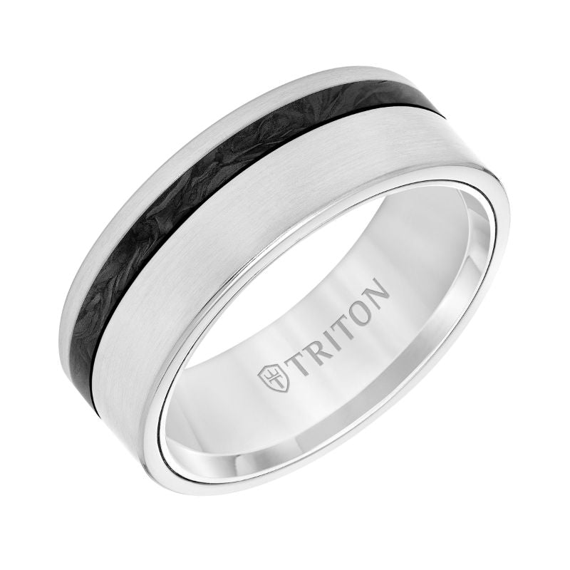 Triton Flat Edge Forged Carbon Contemporary Wedding Band