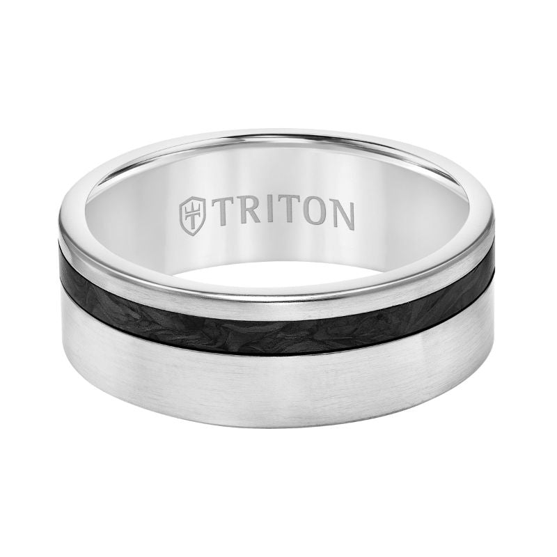 Triton Flat Edge Forged Carbon Contemporary Wedding Band