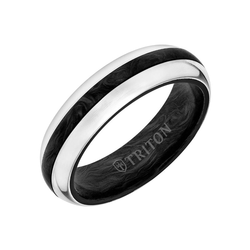 Triton Flat Edge Forged Carbon Contemporary Wedding Band