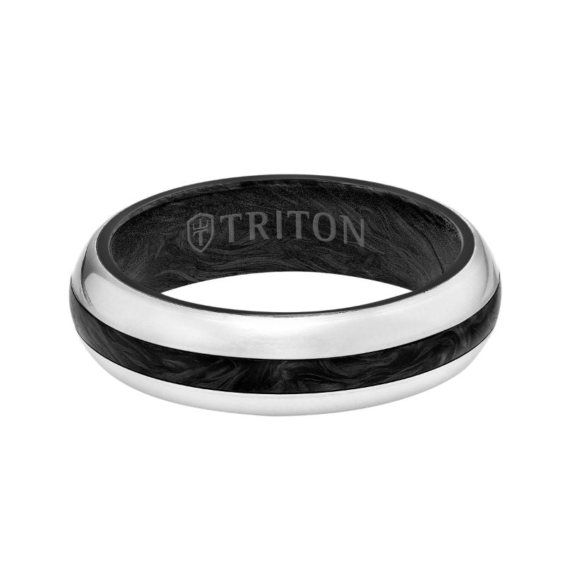 Triton Flat Edge Forged Carbon Contemporary Wedding Band