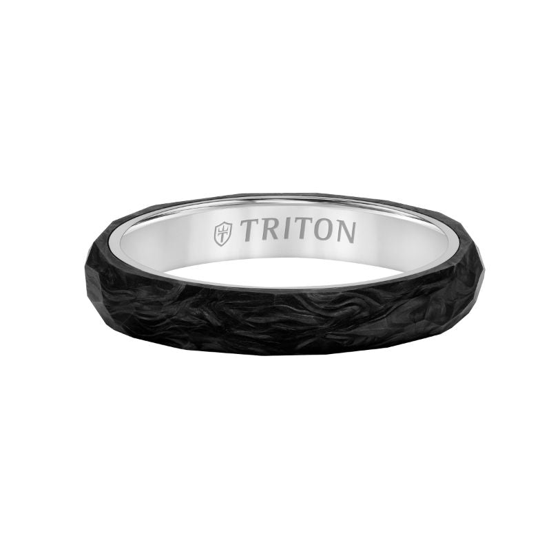 Triton Flat Edge Forged Carbon Contemporary Wedding Band