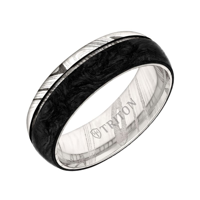 Triton Flat Edge Forged Carbon Contemporary Wedding Band