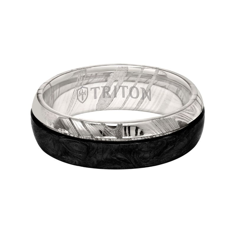 Triton Flat Edge Forged Carbon Contemporary Wedding Band