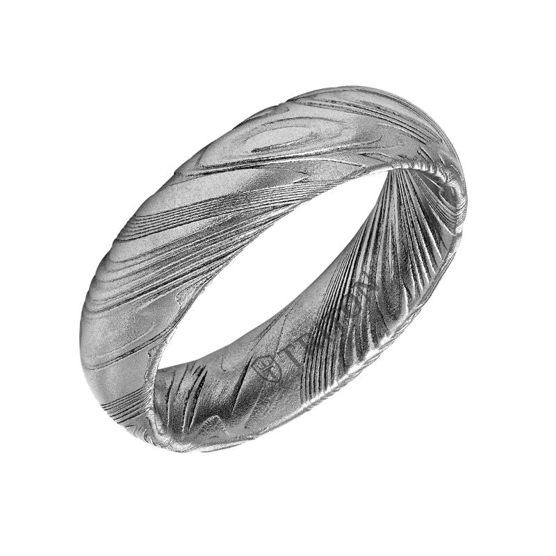 Triton Flat Edge  Damascus Steel Wedding Band