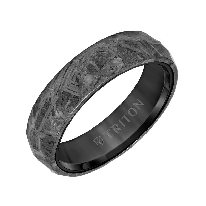 Triton Flat Edge Meteorite Top Contemporary Wedding Band