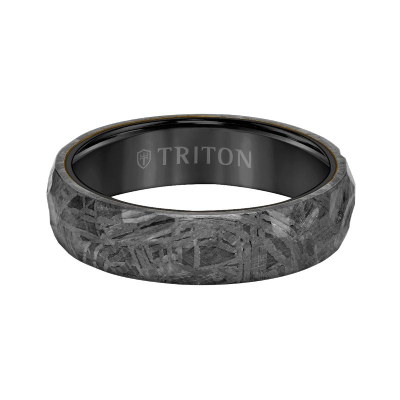 Triton Flat Edge Meteorite Top Contemporary Wedding Band