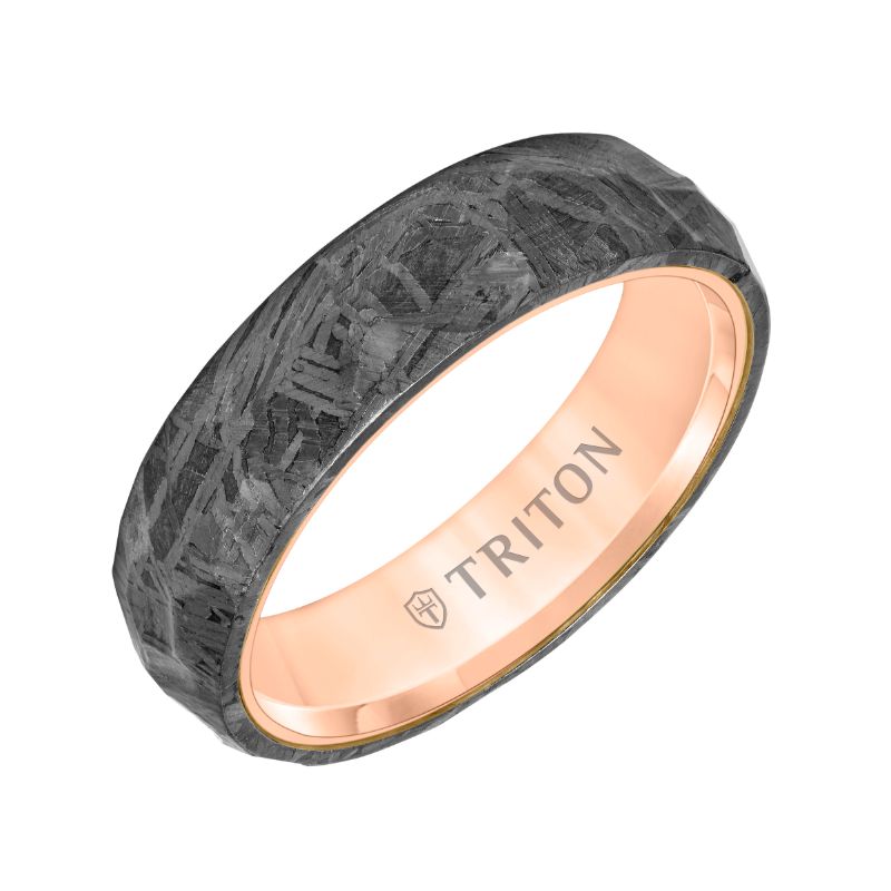 Triton Flat Edge Meteorite Top Contemporary Wedding Band