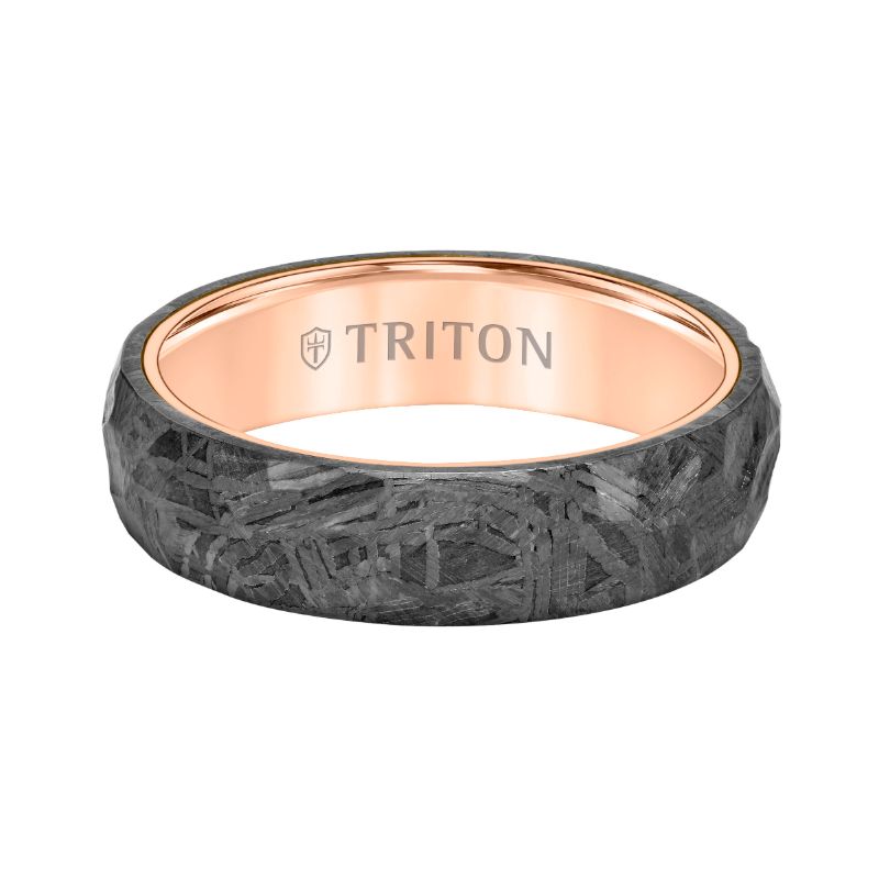 Triton Flat Edge Meteorite Top Contemporary Wedding Band