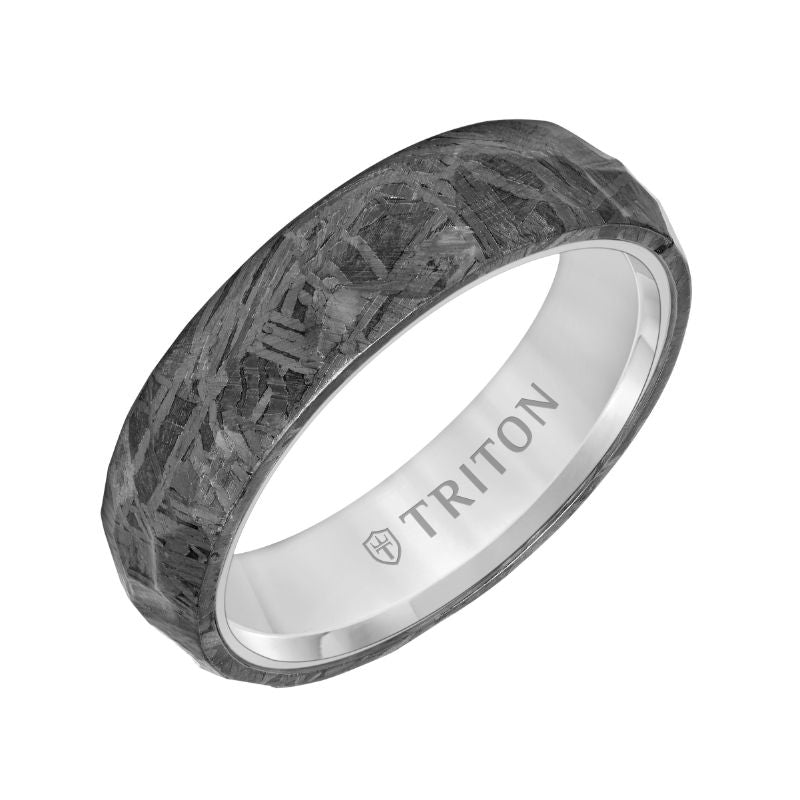 Triton Flat Edge Meteorite Top Contemporary Wedding Band