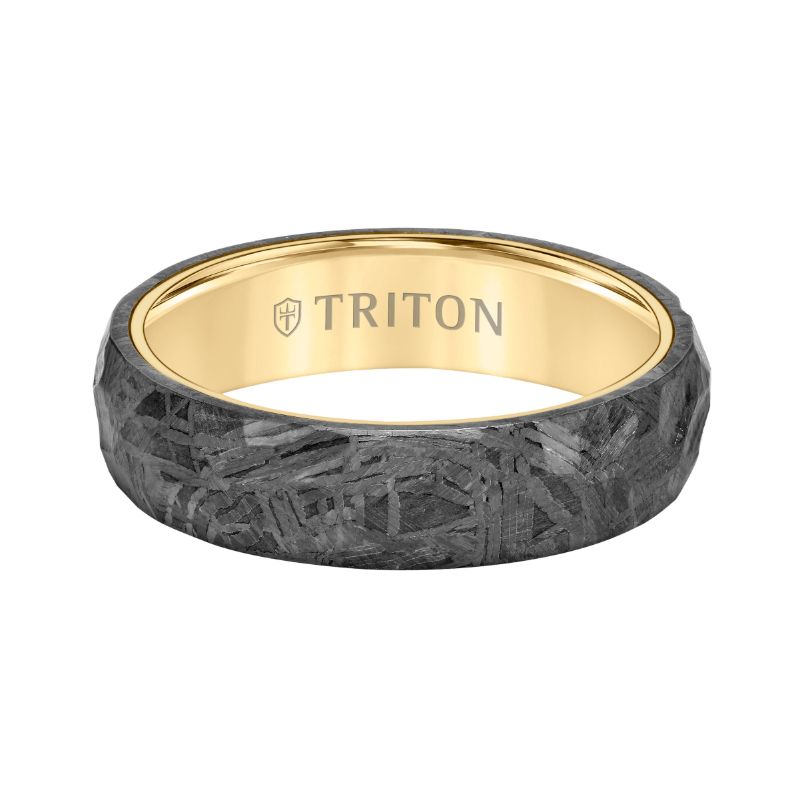 Triton Flat Edge Meteorite Top Contemporary Wedding Band