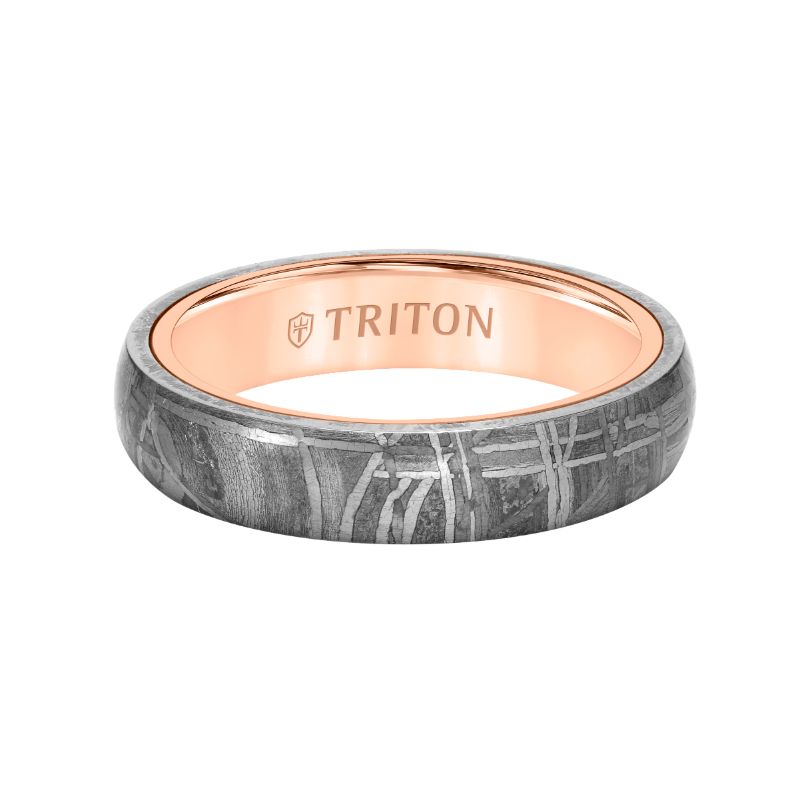 Triton Flat Edge Meteorite Top Contemporary Wedding Band