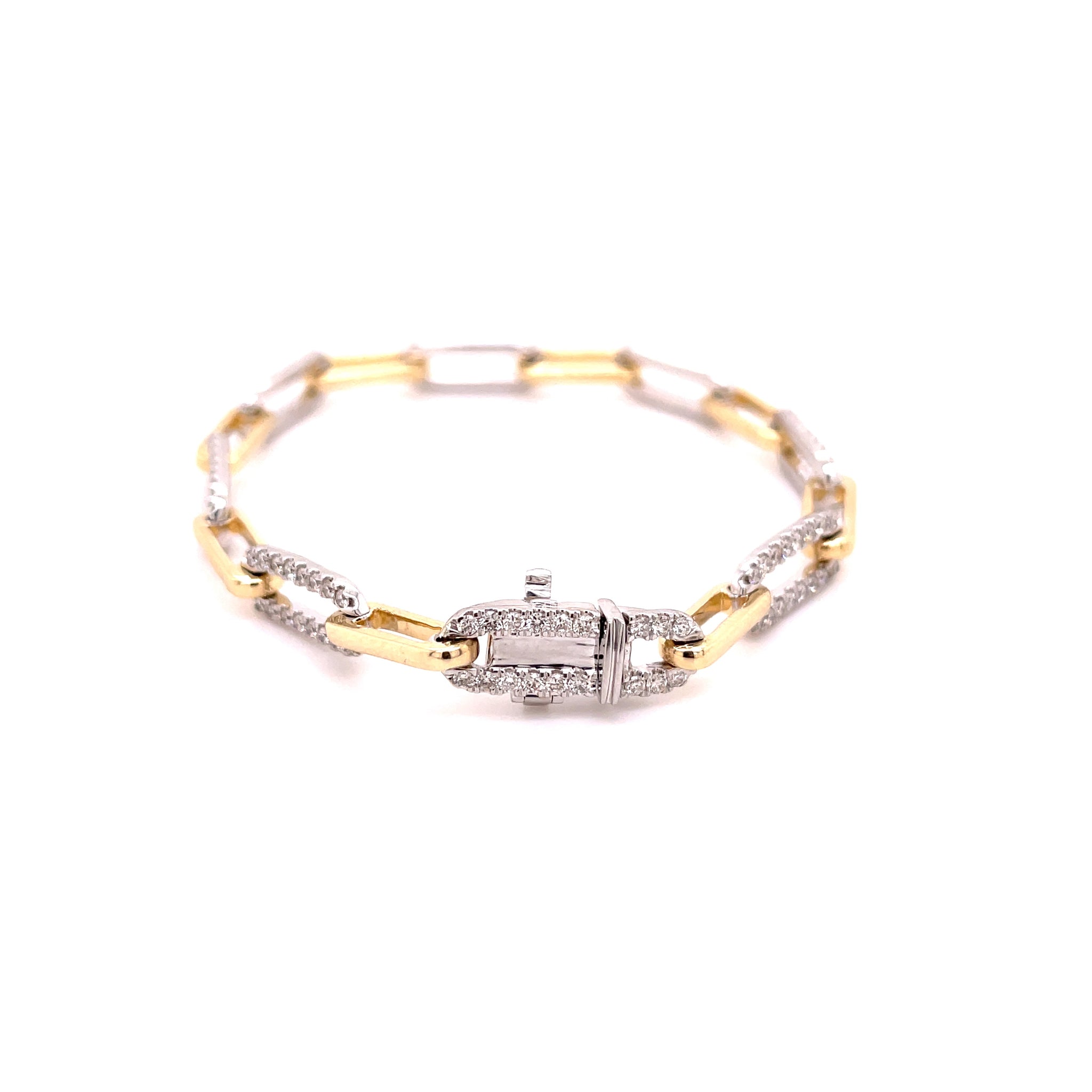 Yellow Gold Semi Diamond Paperclip Bracelet 1.95ct