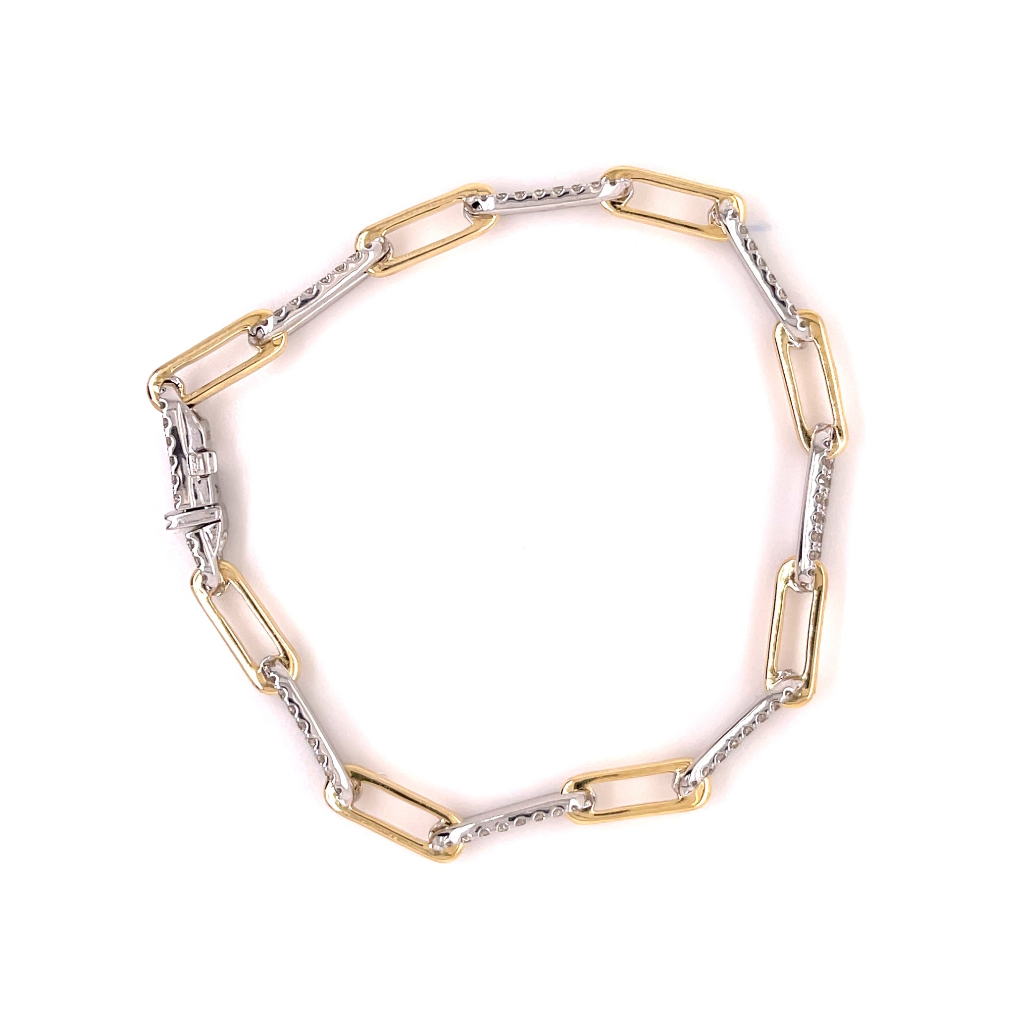 Yellow Gold Semi Diamond Paperclip Bracelet 1.95ct