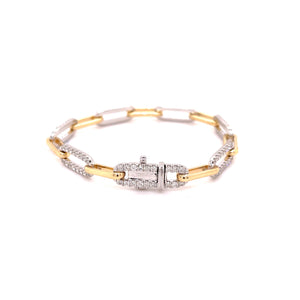 Yellow Gold Large Semi Diamond Paperclip Bracelet 2.55ct