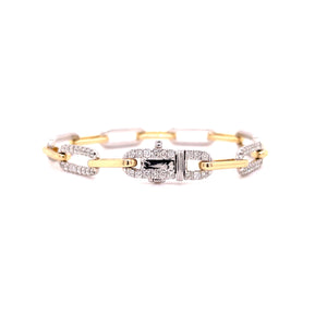 Yellow Gold Large Semi Diamond Paperclip Bracelet 2.55ct