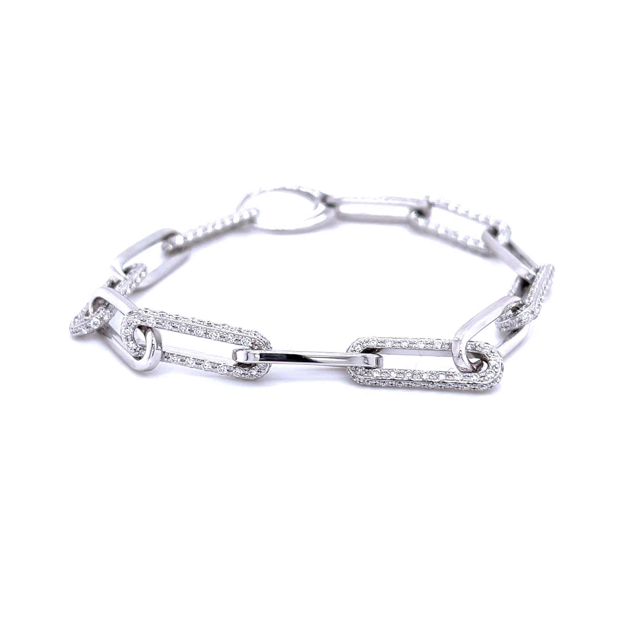 White Gold Half Diamond Paperclip Bracelet 3.25ct