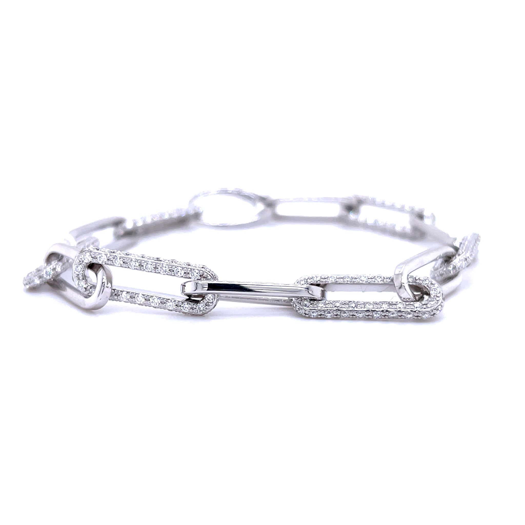 White Gold Half Diamond Paperclip Bracelet 3.25ct