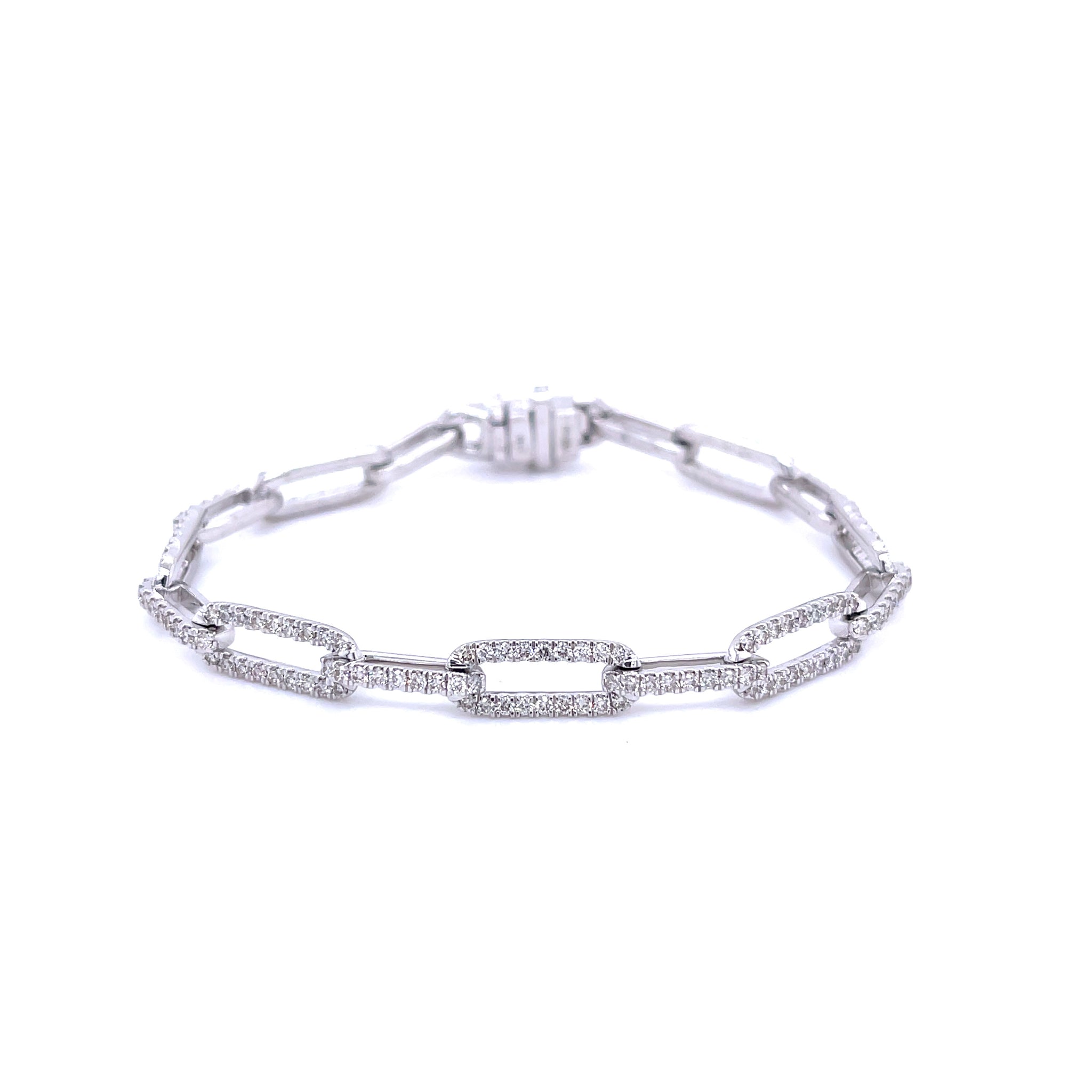 White Gold Diamond Paperclip Bracelet 2.60ct