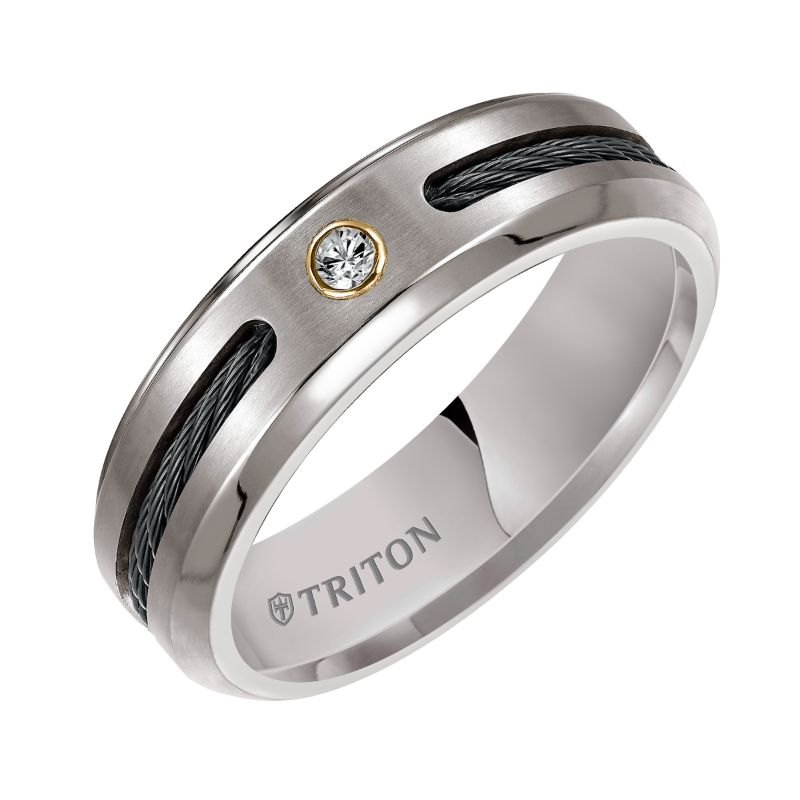 Triton Flat Bevel Bevel Edge Stone Wedding Band