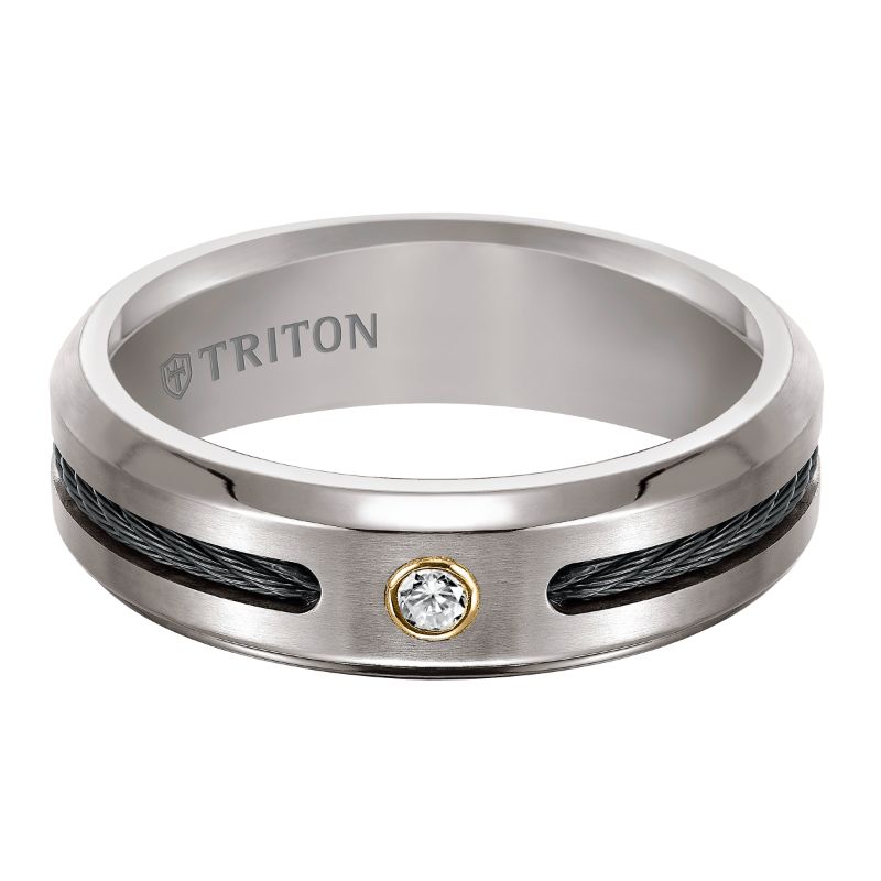 Triton Flat Bevel Bevel Edge Stone Wedding Band