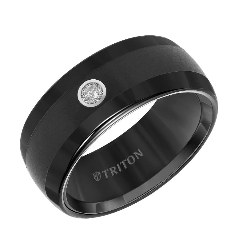 Triton Low Dome Bevel Edge Stone Wedding Band