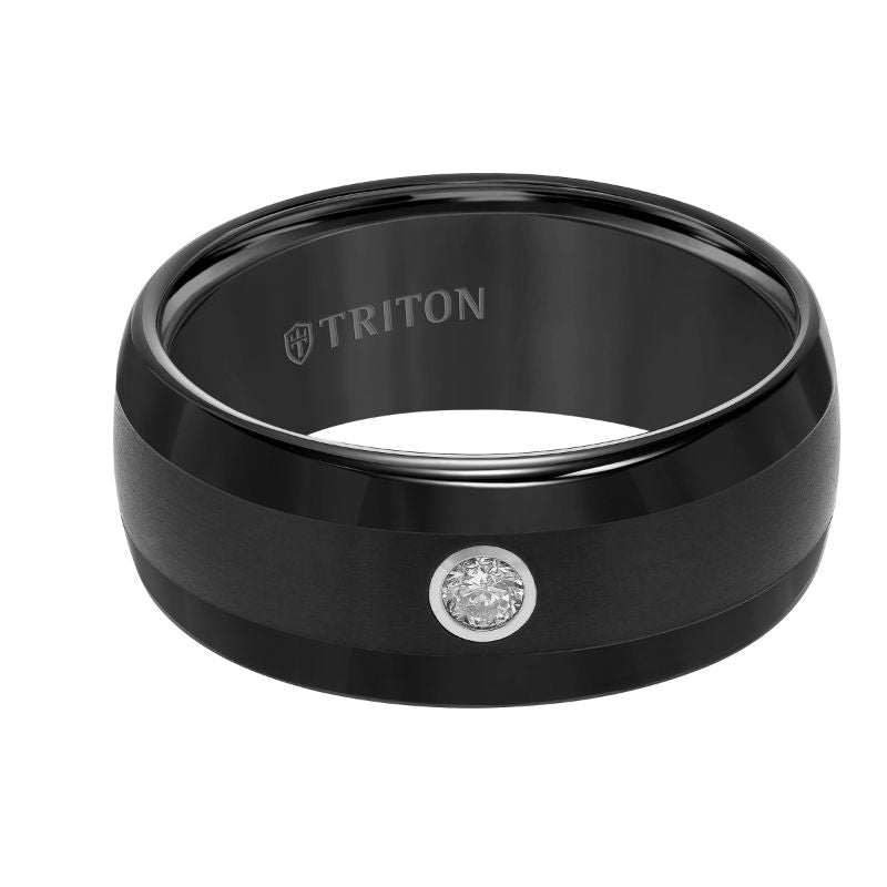 Triton Low Dome Bevel Edge Stone Wedding Band