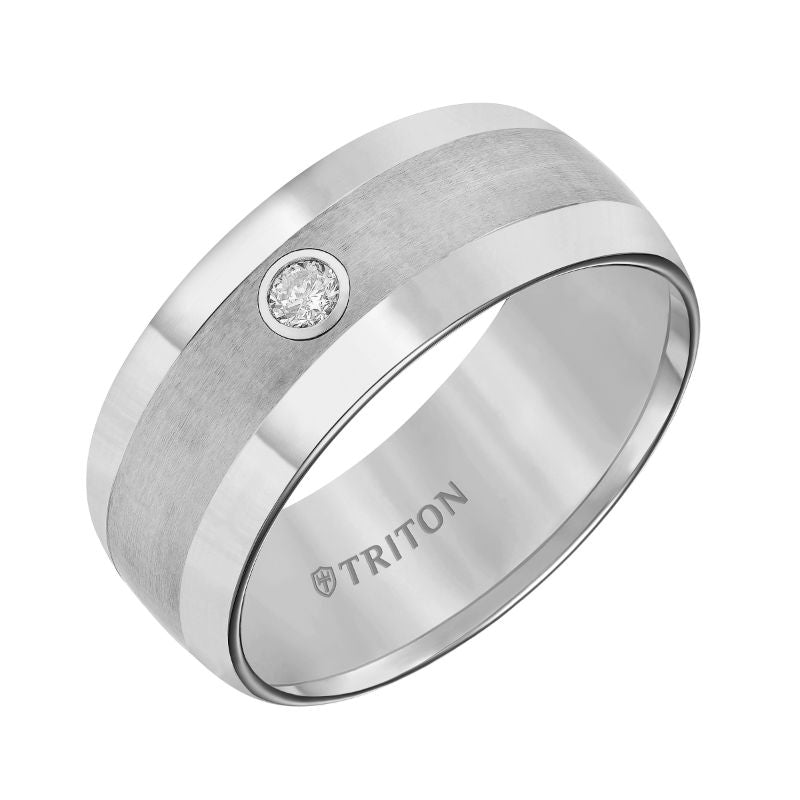 Triton Low Dome Bevel Edge Stone Wedding Band