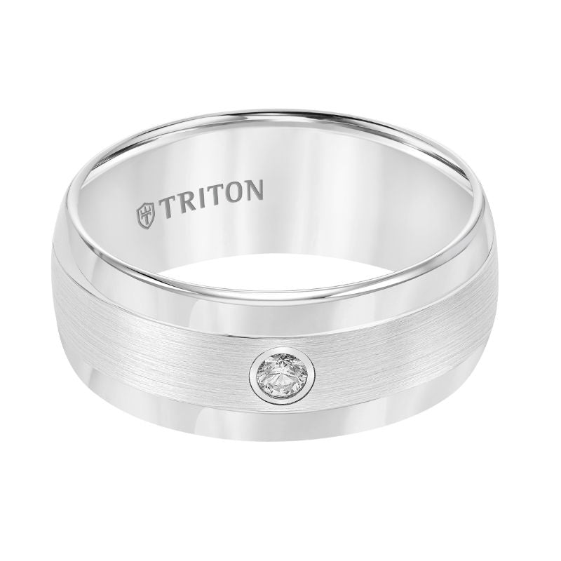 Triton Low Dome Bevel Edge Stone Wedding Band