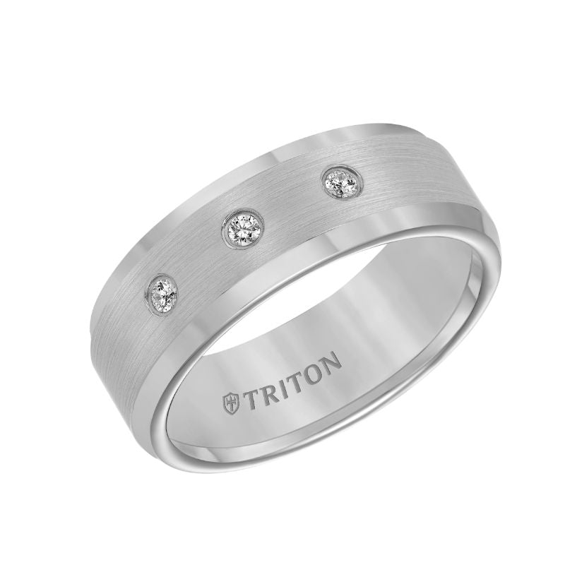 Triton Flat Bevel Edge Stone Wedding Band