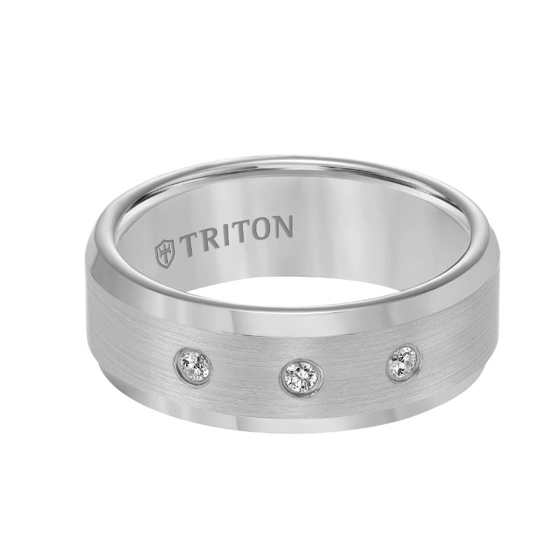 Triton Flat Bevel Edge Stone Wedding Band