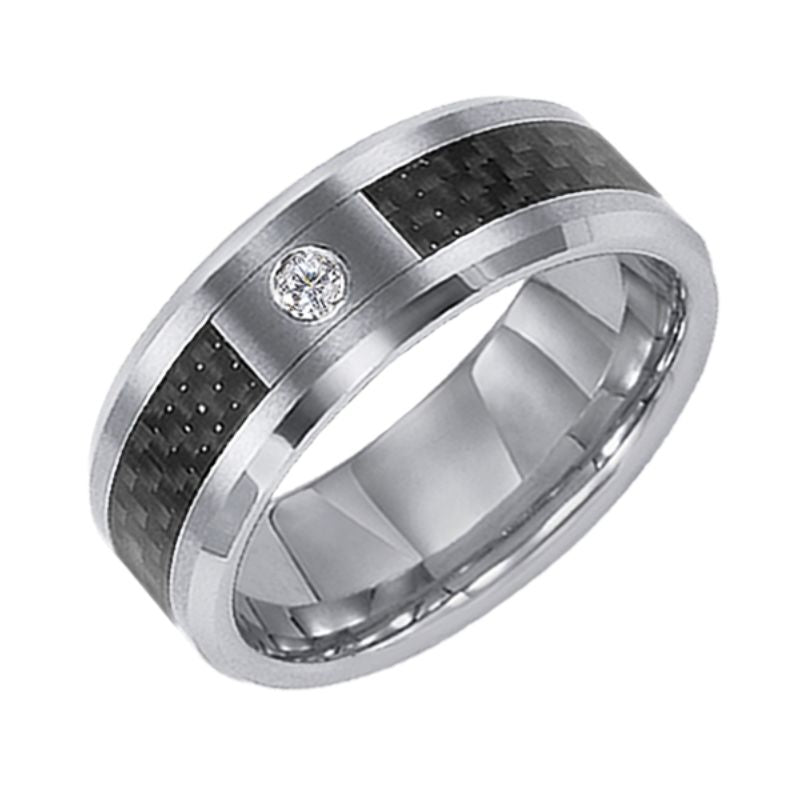 Triton Flat Bevel Edge Stone Wedding Band