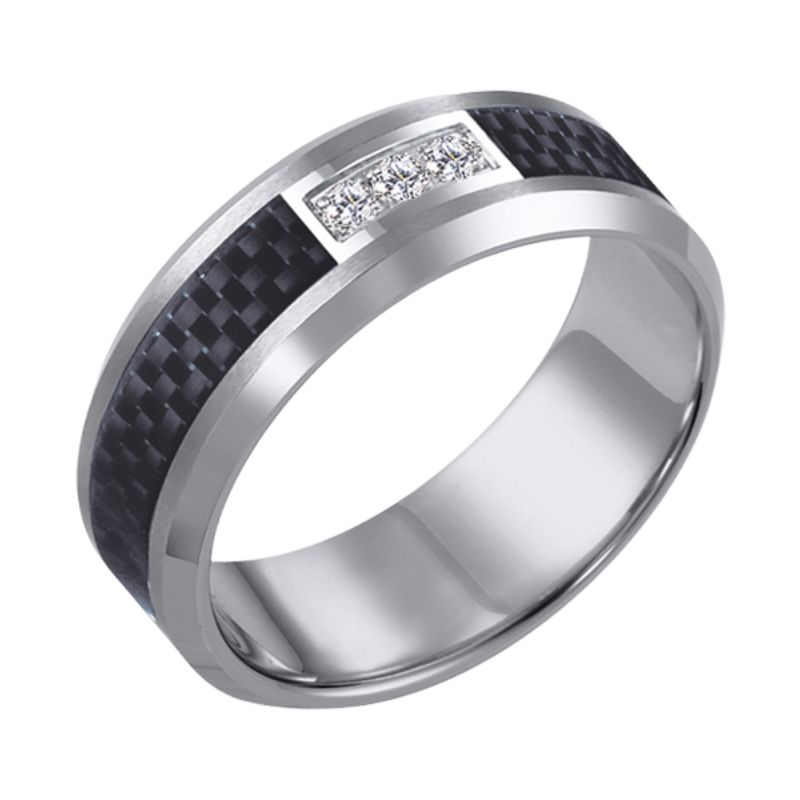 Triton Flat Bevel Edge Stone Wedding Band