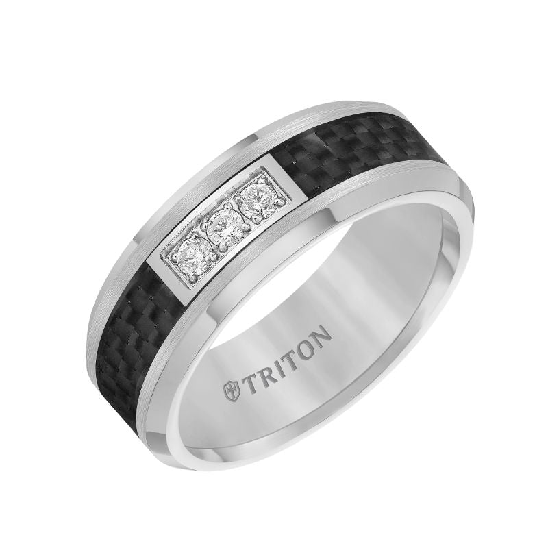 Triton Flat Bevel Edge Stone Wedding Band